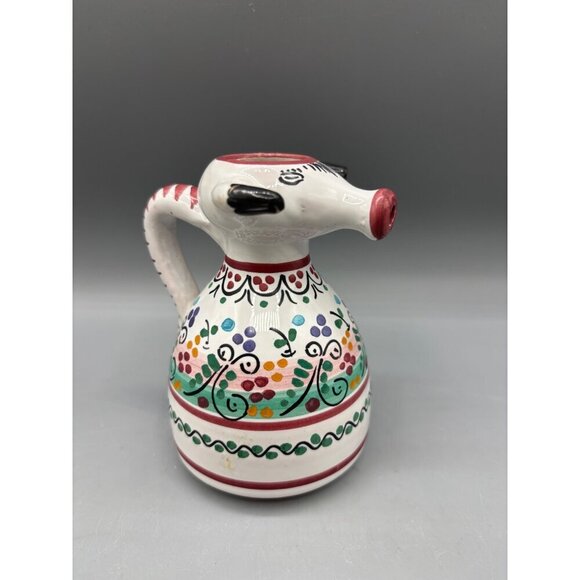 Handmade Ceramic Bull Shaped Creamer Floral Design‎ Signed Cruz Spain - Picture 2 of 6